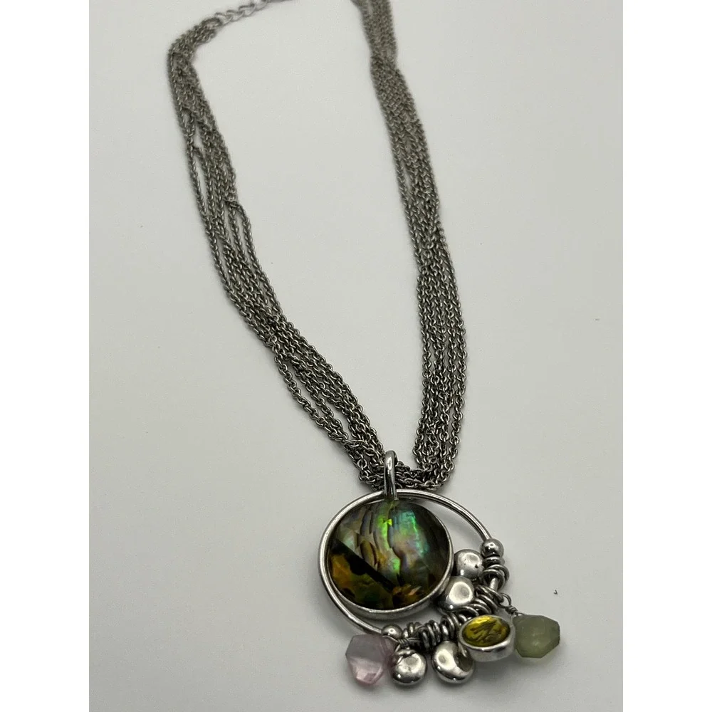 Lia Sophia Opulent Abalone Crystal Silver Tone Multi Strand Necklace Boho